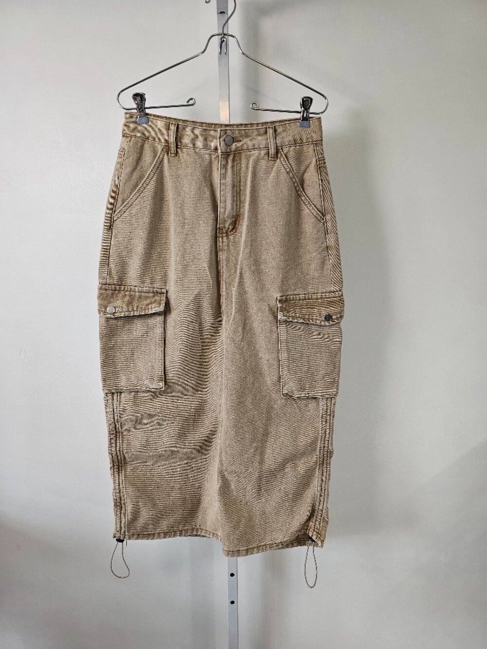 Denim Skirt Cargo Midi Parachute Grunge Tan 28